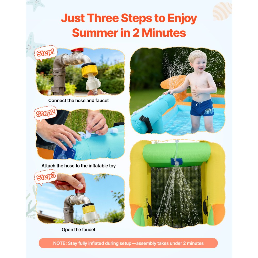 VEVOR Castillo Hinchable 455 x 390 x 238 cm, Parque Infantil Inflable con Tobogán Acuático, Rebotes, Piscina de Chapoteo y Puesto de Mercado de Simulación para 3 a 4 Niños de 3 a 8 Años, para Jardín