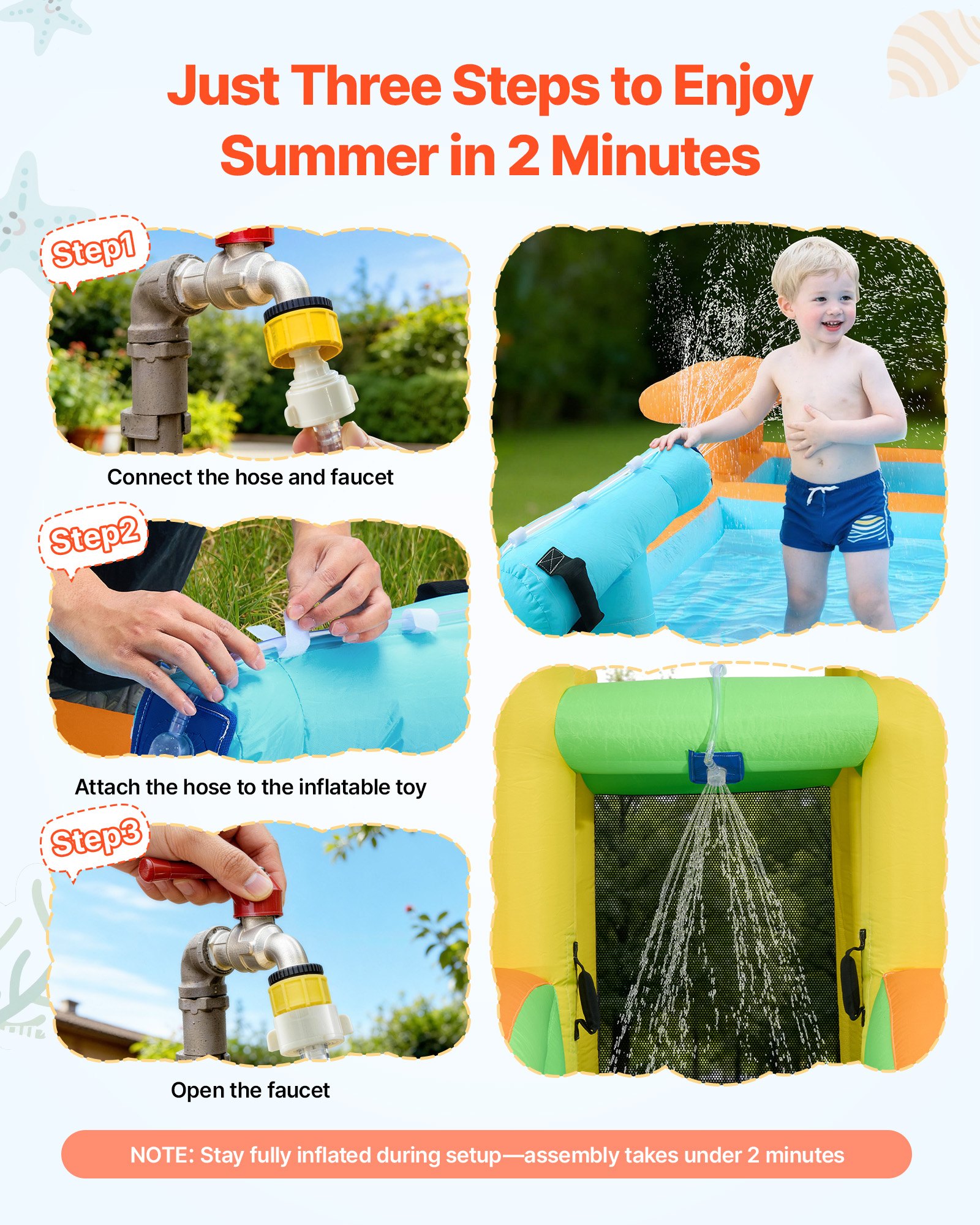 VEVOR Castillo Hinchable 455 x 390 x 238 cm, Parque Infantil Inflable con Tobogán Acuático, Rebotes, Piscina de Chapoteo y Puesto de Mercado de Simulación para 3 a 4 Niños de 3 a 8 Años, para Jardín