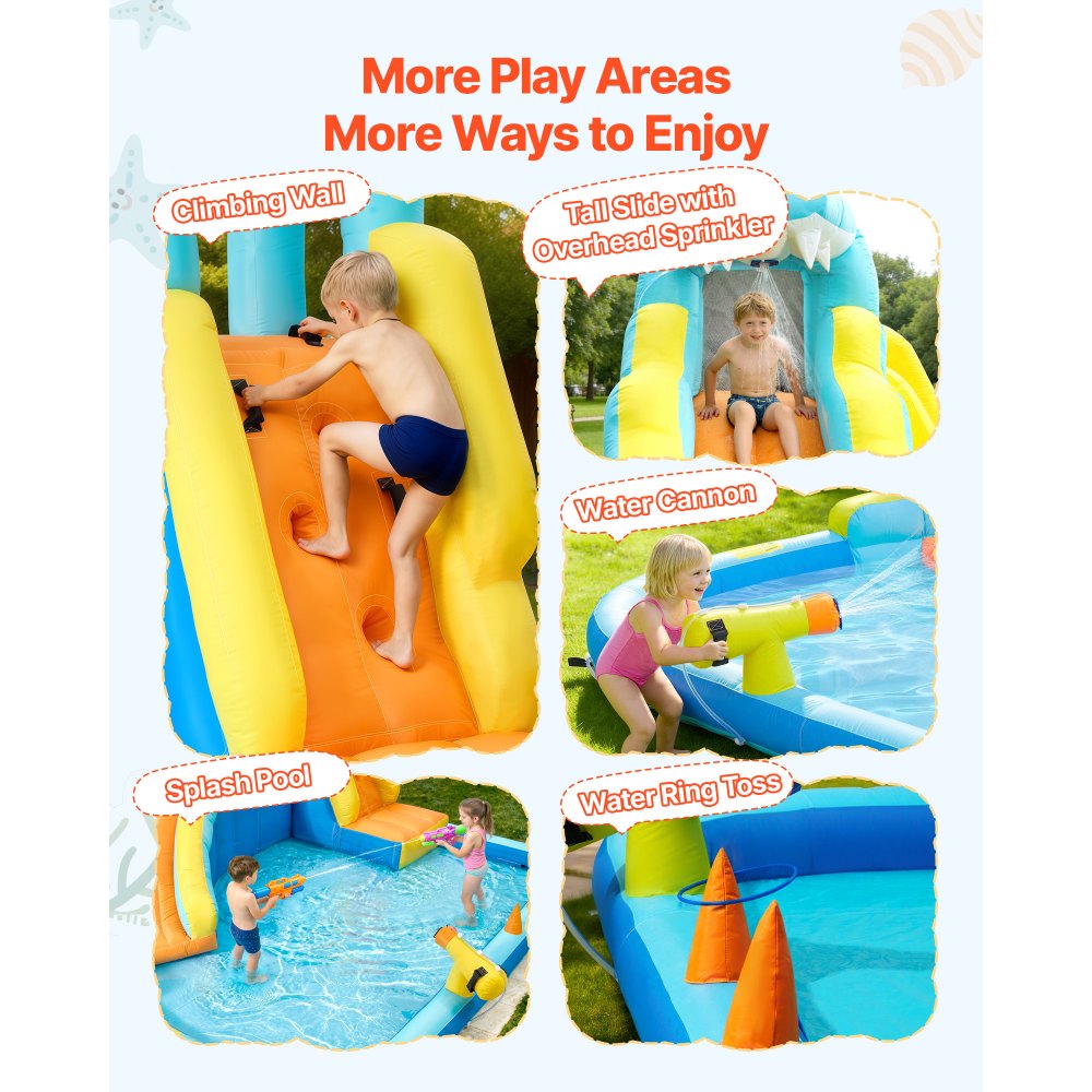 VEVOR Castillo Hinchable con Soplador 353x400x235 cm, Parque Infantil Inflable con Tobogán Acuático, Muro de Escalada, Piscina de Chapoteo, Lanzamiento de Aros de Agua para 3 a 4 Niños de 3 a 8 Años