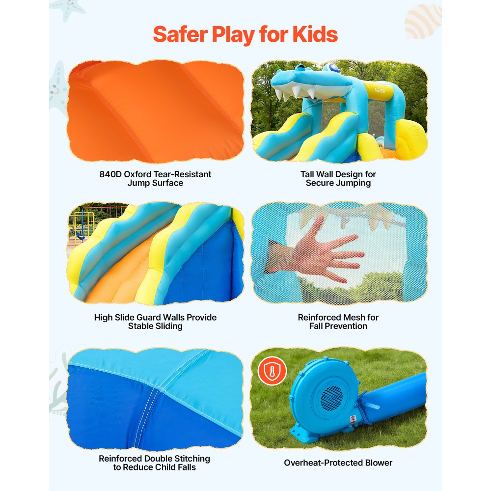 VEVOR Castillo Hinchable con Soplador 353x400x235 cm, Parque Infantil Inflable con Tobogán Acuático, Muro de Escalada, Piscina de Chapoteo, Lanzamiento de Aros de Agua para 3 a 4 Niños de 3 a 8 Años