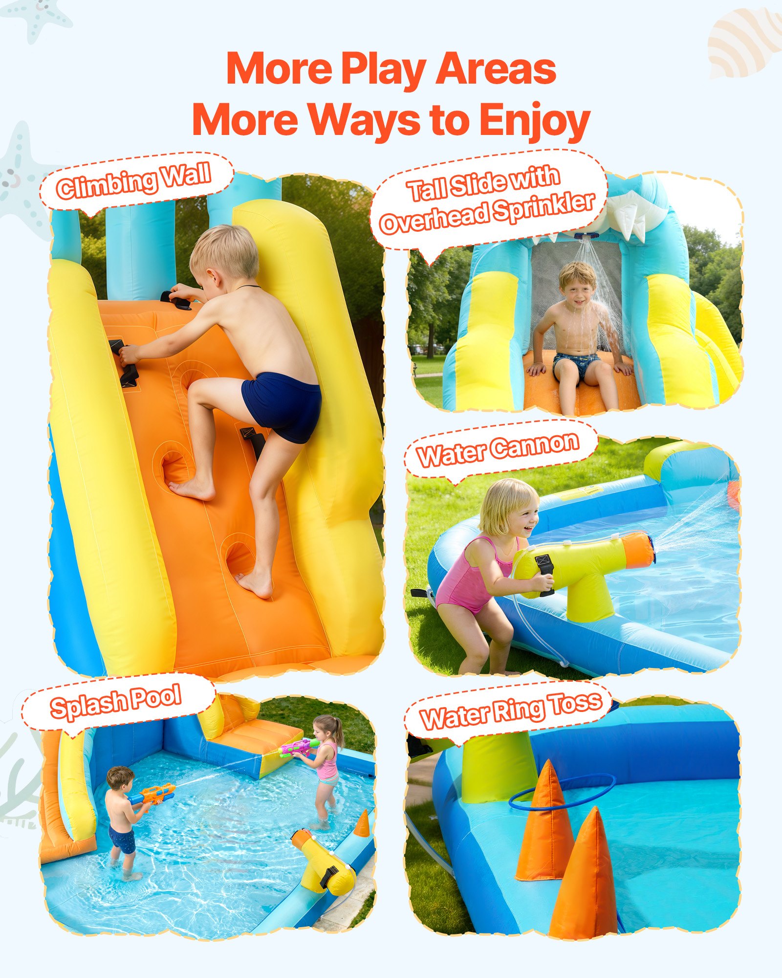 VEVOR Castillo Hinchable con Soplador 353x400x235 cm, Parque Infantil Inflable con Tobogán Acuático, Muro de Escalada, Piscina de Chapoteo, Lanzamiento de Aros de Agua para 3 a 4 Niños de 3 a 8 Años