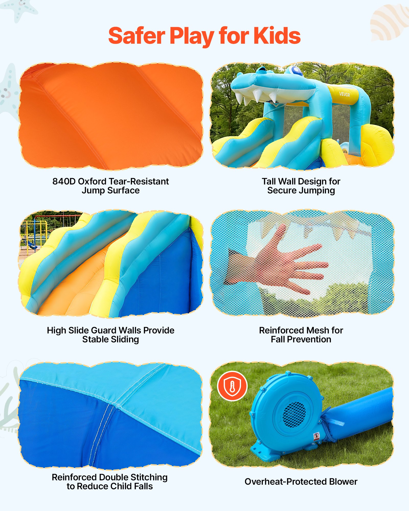 VEVOR Castillo Hinchable con Soplador 353x400x235 cm, Parque Infantil Inflable con Tobogán Acuático, Muro de Escalada, Piscina de Chapoteo, Lanzamiento de Aros de Agua para 3 a 4 Niños de 3 a 8 Años