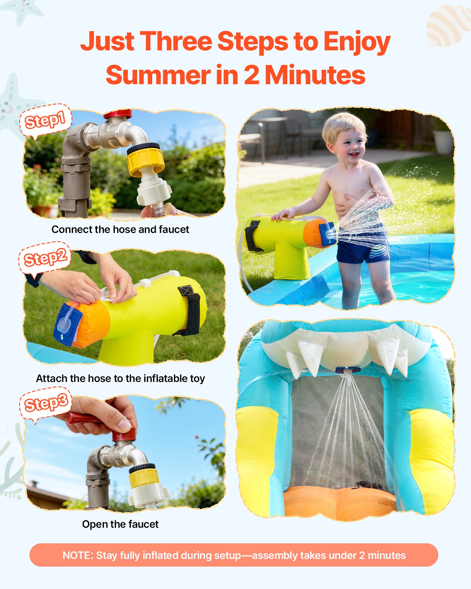 VEVOR Castillo Hinchable con Soplador 353x400x235 cm, Parque Infantil Inflable con Tobogán Acuático, Muro de Escalada, Piscina de Chapoteo, Lanzamiento de Aros de Agua para 3 a 4 Niños de 3 a 8 Años