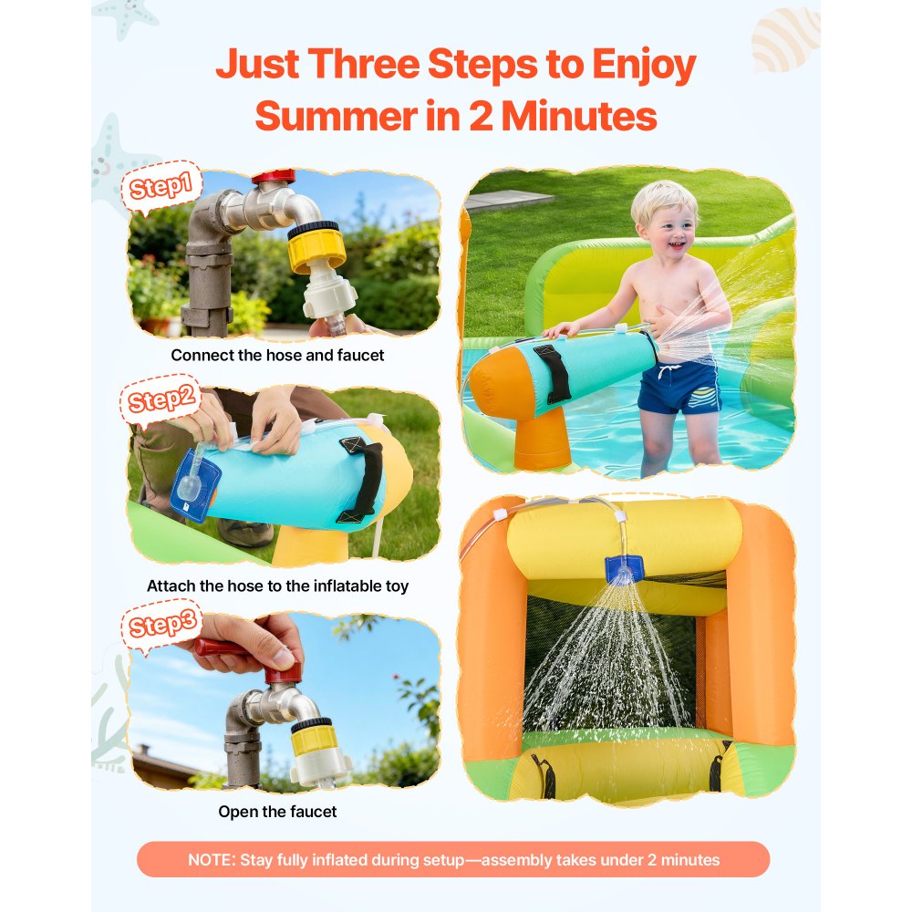 VEVOR Castillo Hinchable con Soplador 405 x 347 x 255 cm, Parque Infantil Inflable con 2 Toboganes Acuáticos, Piscina de Chapoteo, Muro de Escalada y Zona de Rebote para 3 a 4 Niños de 3 a 8 Años