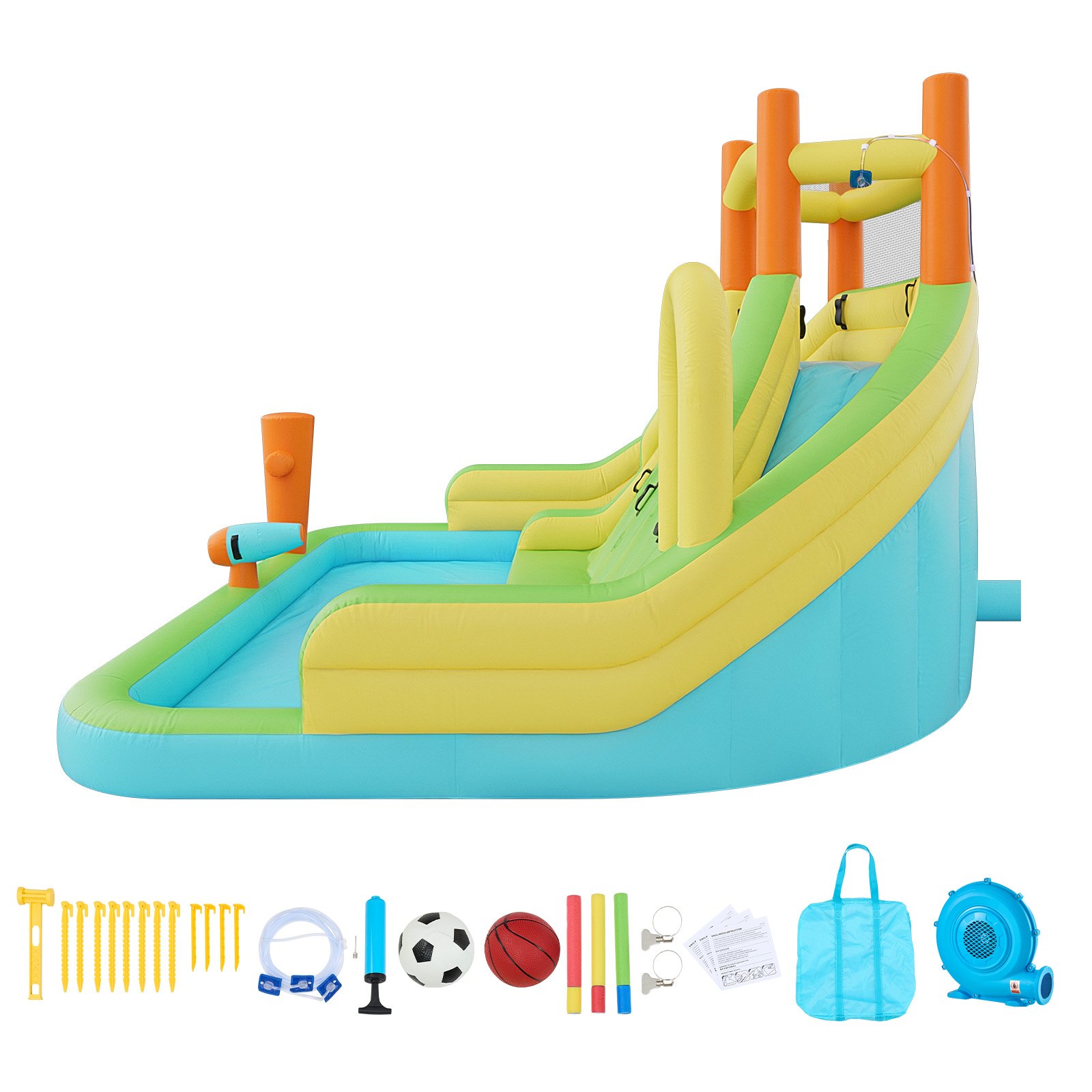 VEVOR Castillo Hinchable con Soplador 405 x 347 x 255 cm, Parque Infantil Inflable con 2 Toboganes Acuáticos, Piscina de Chapoteo, Muro de Escalada y Zona de Rebote para 3 a 4 Niños de 3 a 8 Años