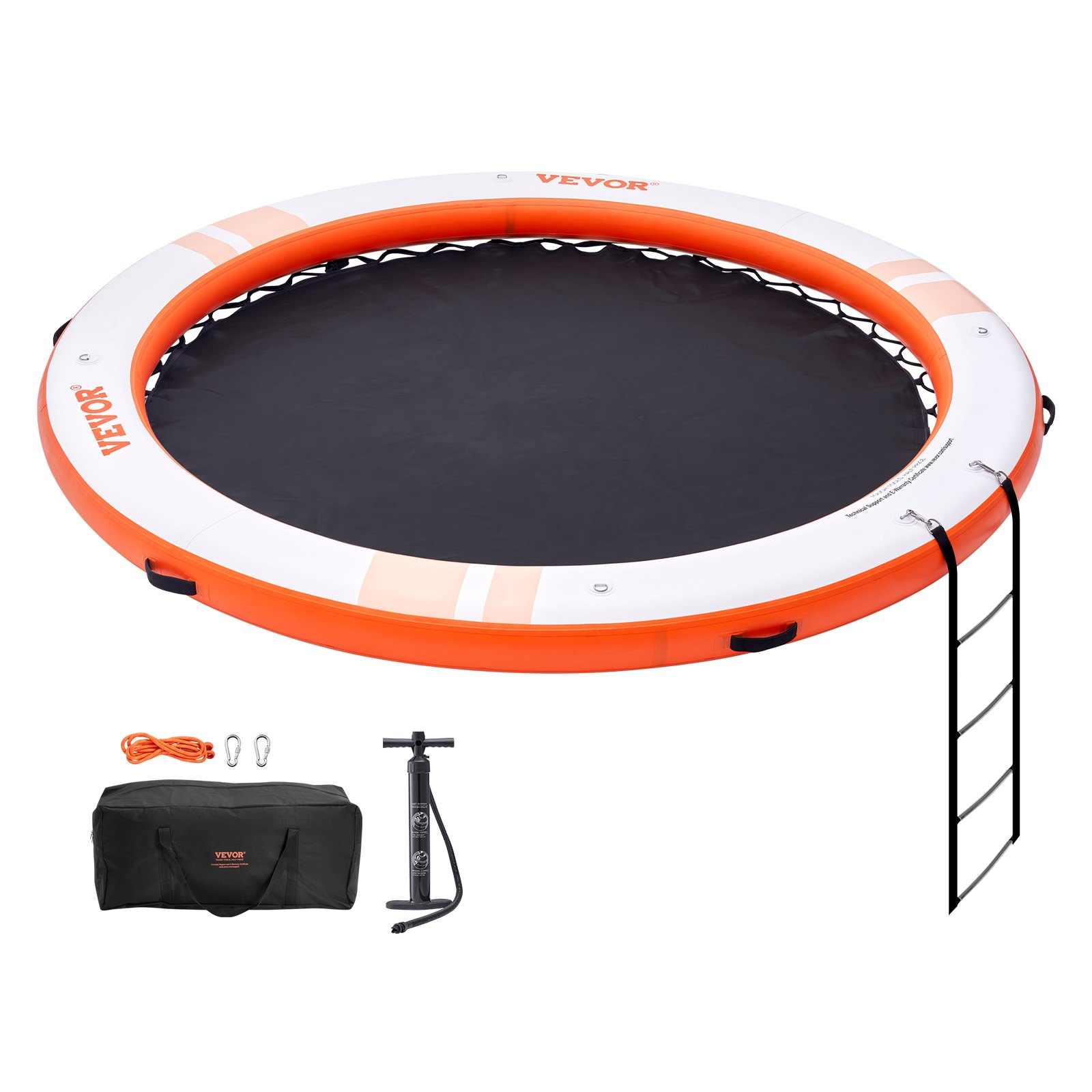 VEVOR Inflatable Floating Dock, ø3.04 m Dock Platform with ø2.4 m Trampoline Net Pool, Non-Slip Floating Platform Water Mat with Portable Bag and Detachable Ladder for Relaxing by the Pool