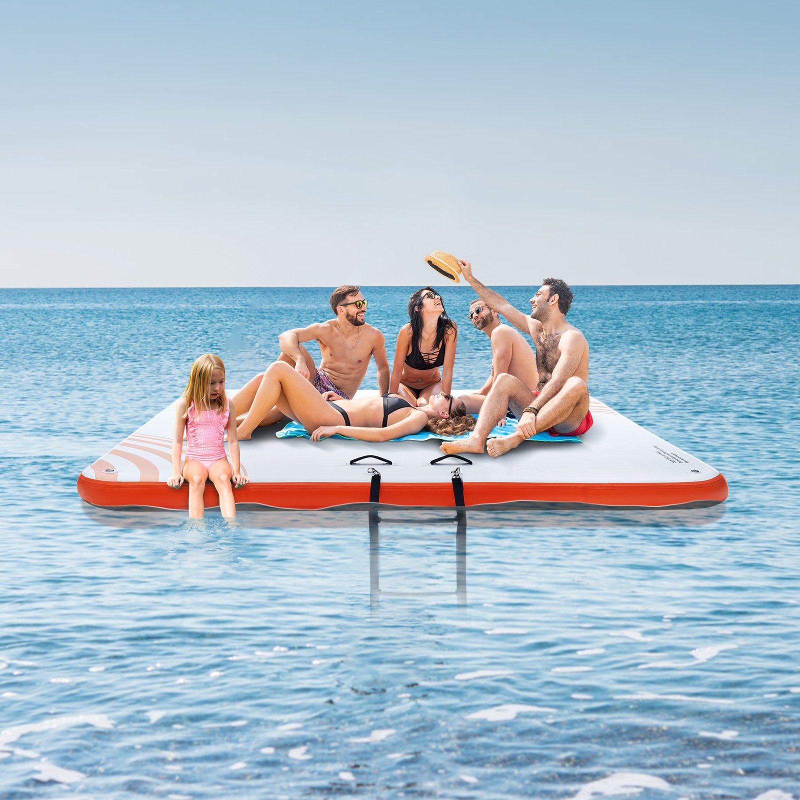 VEVOR Muelle Flotante Hinchable 3,04 x 3,04 m Plataforma de Muelle Inflable Alfombrilla Flotante Antideslizante con Bolsa de Transporte Portátil Escalera Extraíble Balsa de Isla para Piscina, Playa