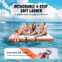 Muelle flotante inflable VEVOR con escalera suave desmontable de 4 escalones para un fácil acceso en un entorno oceánico soleado.