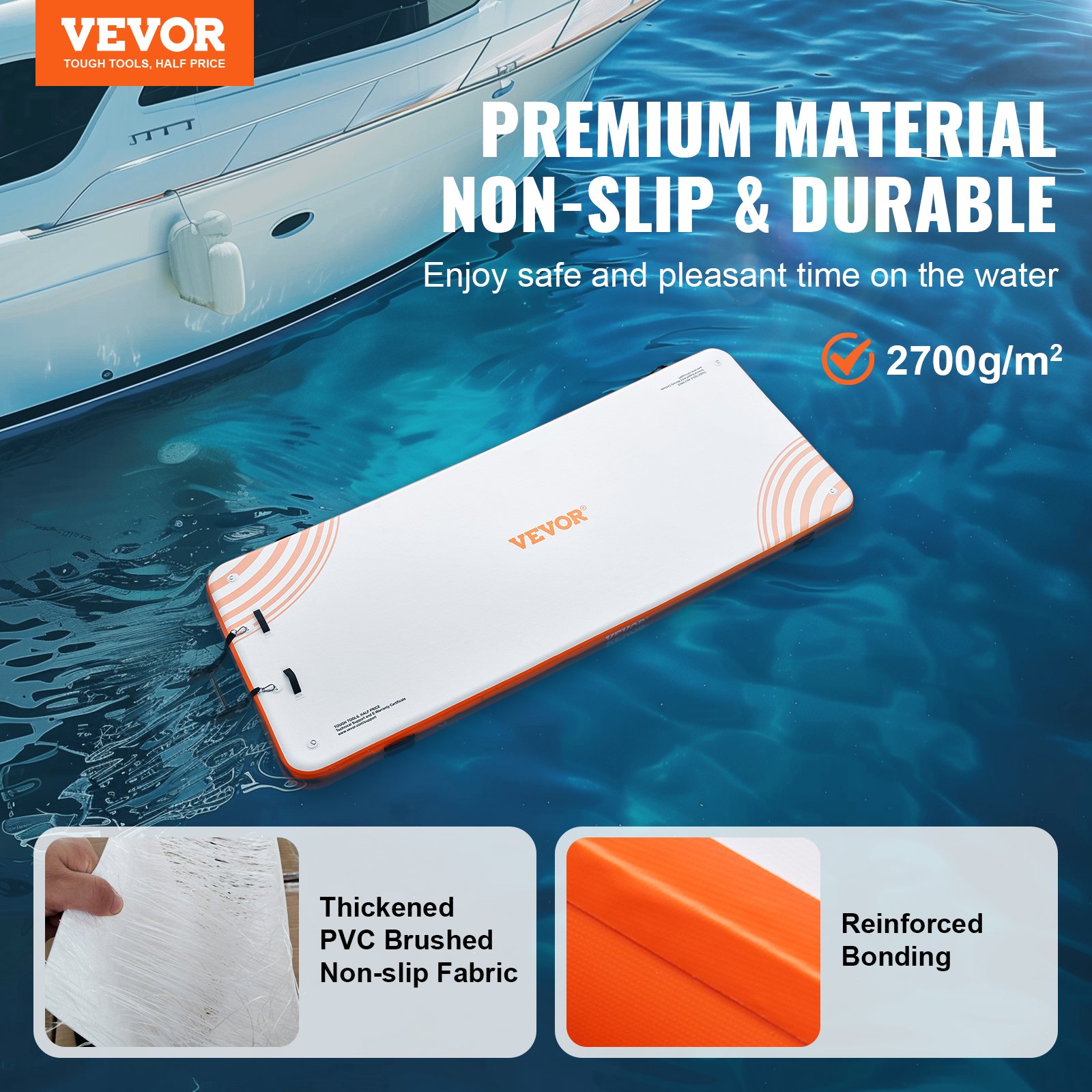 VEVOR Muelle Flotante Hinchable 4,57 x 1,82 m Plataforma de Muelle Inflable Alfombrilla Flotante Antideslizante con Bolsa de Transporte Portátil Escalera Extraíble Balsa de Isla para Piscina, Playa