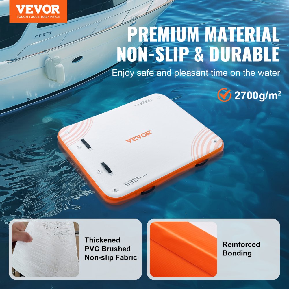 VEVOR Muelle Flotante Hinchable 1,82 x 1,52 m Plataforma de Muelle Inflable Alfombrilla Flotante Antideslizante con Bolsa de Transporte Portátil Escalera Extraíble Balsa de Isla para Piscina, Playa