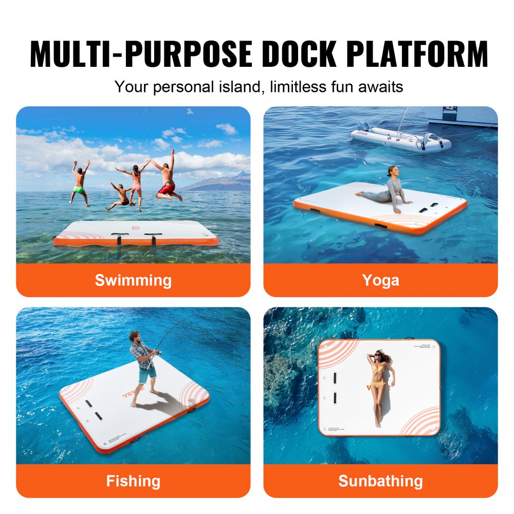 VEVOR Muelle Flotante Hinchable 1,82 x 1,52 m Plataforma de Muelle Inflable Alfombrilla Flotante Antideslizante con Bolsa de Transporte Portátil Escalera Extraíble Balsa de Isla para Piscina, Playa