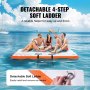 Muelle flotante inflable VEVOR con escalera suave desmontable de 4 escalones en un tranquilo entorno de agua azul.