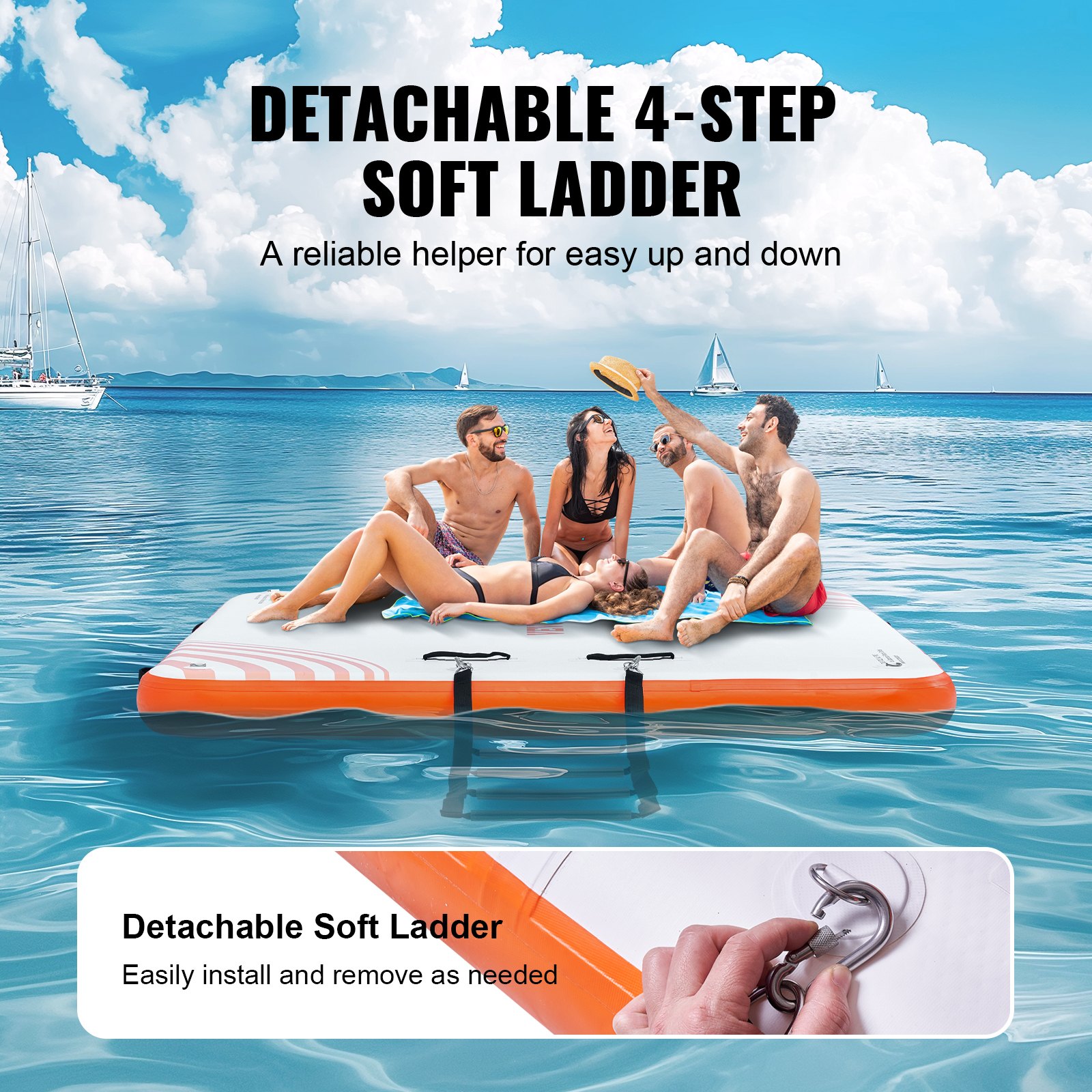 VEVOR Muelle Flotante Hinchable 1,82 x 1,52 m Plataforma de Muelle Inflable Alfombrilla Flotante Antideslizante con Bolsa de Transporte Portátil Escalera Extraíble Balsa de Isla para Piscina, Playa
