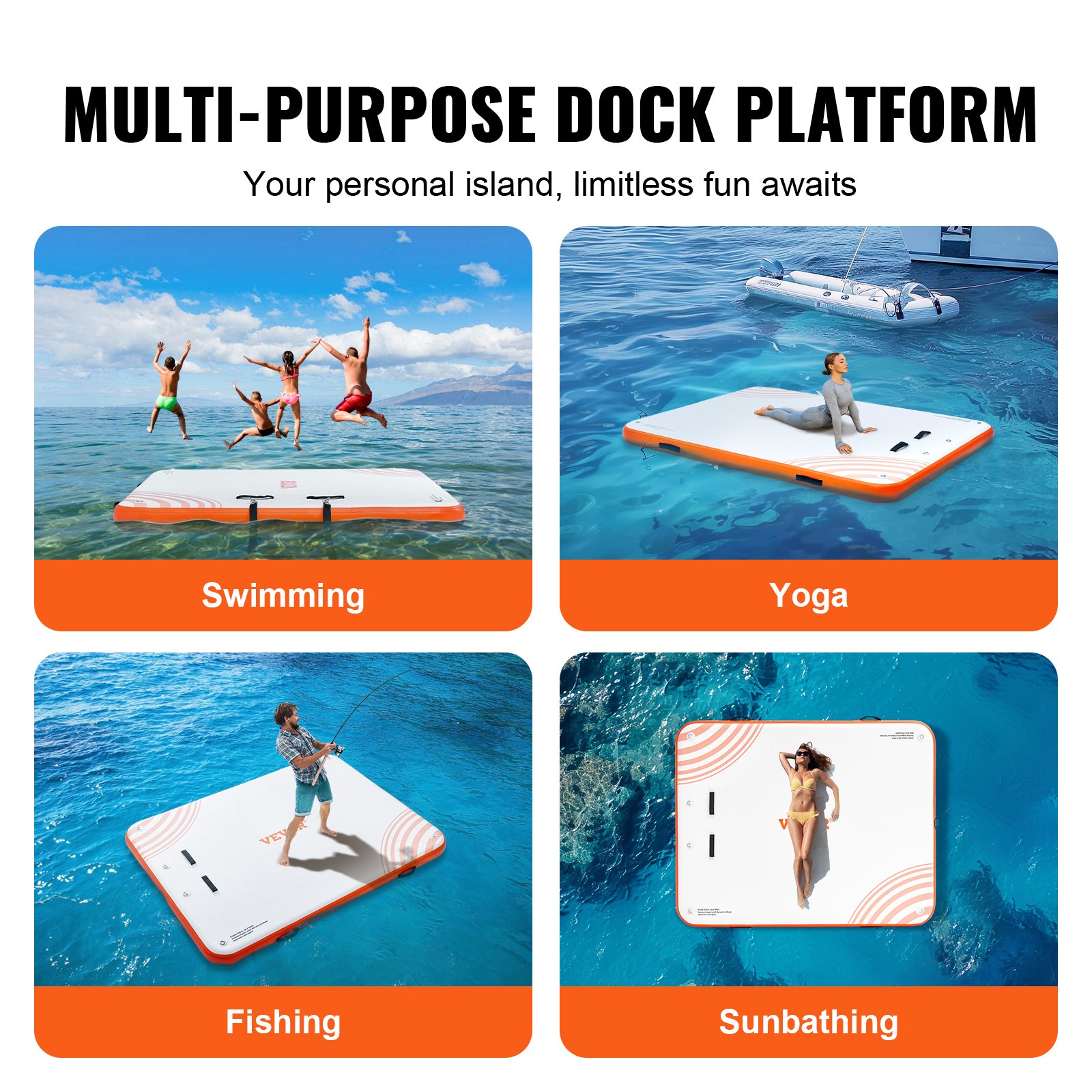 VEVOR Muelle Flotante Hinchable 1,82 x 1,52 m Plataforma de Muelle Inflable Alfombrilla Flotante Antideslizante con Bolsa de Transporte Portátil Escalera Extraíble Balsa de Isla para Piscina, Playa