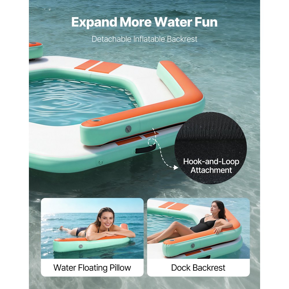 VEVOR Colchoneta para Piscina 2,6 x 2,6 m, Flotador Inflable Gigante en Forma de Hexágono, con Centro de Malla Escalera Desmontable Bomba Manual, Hamaca Inflable Isla de Agua para Piscina Playa Lago