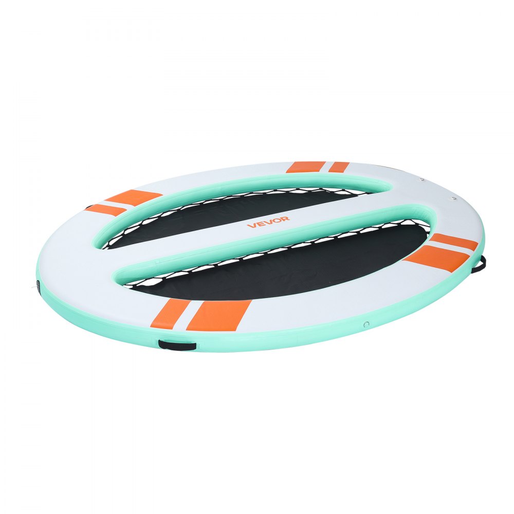VEVOR Colchoneta para Piscina 3,05 x 2,44 m, Flotador Inflable Gigante Redondeado, con Malla Escalera Desmontable Bolsa Portátil Bomba Manual, Isla de Agua Hamaca Inflable para Playa Piscina Lago Mar