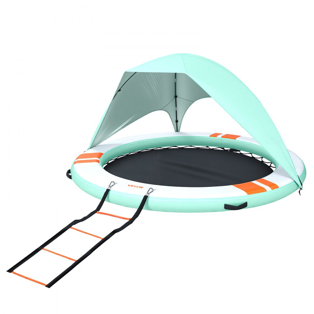 VEVOR Colchoneta para Piscina 3,05 m, Flotador Inflable en Forma Redonda, con Malla Escalera Desmontable Toldo Parasol Bolsa de Transporte Bomba, Isla de Agua Hamaca Inflable para Playa Piscina Lago