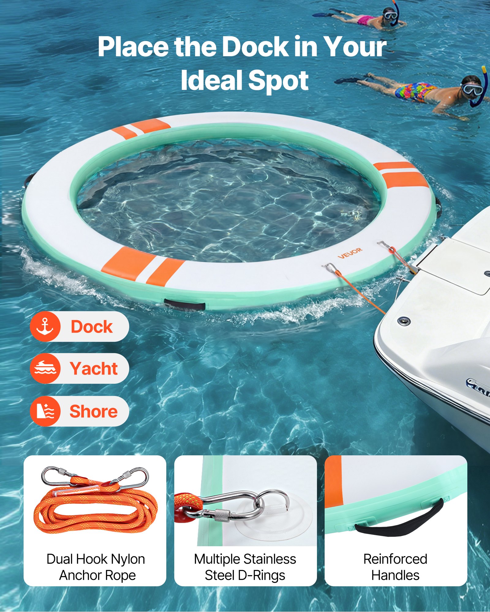 VEVOR Colchoneta para Piscina 3,05 m, Flotador Inflable en Forma Redonda, con Malla Escalera Desmontable Toldo Parasol Bolsa de Transporte Bomba, Isla de Agua Hamaca Inflable para Playa Piscina Lago