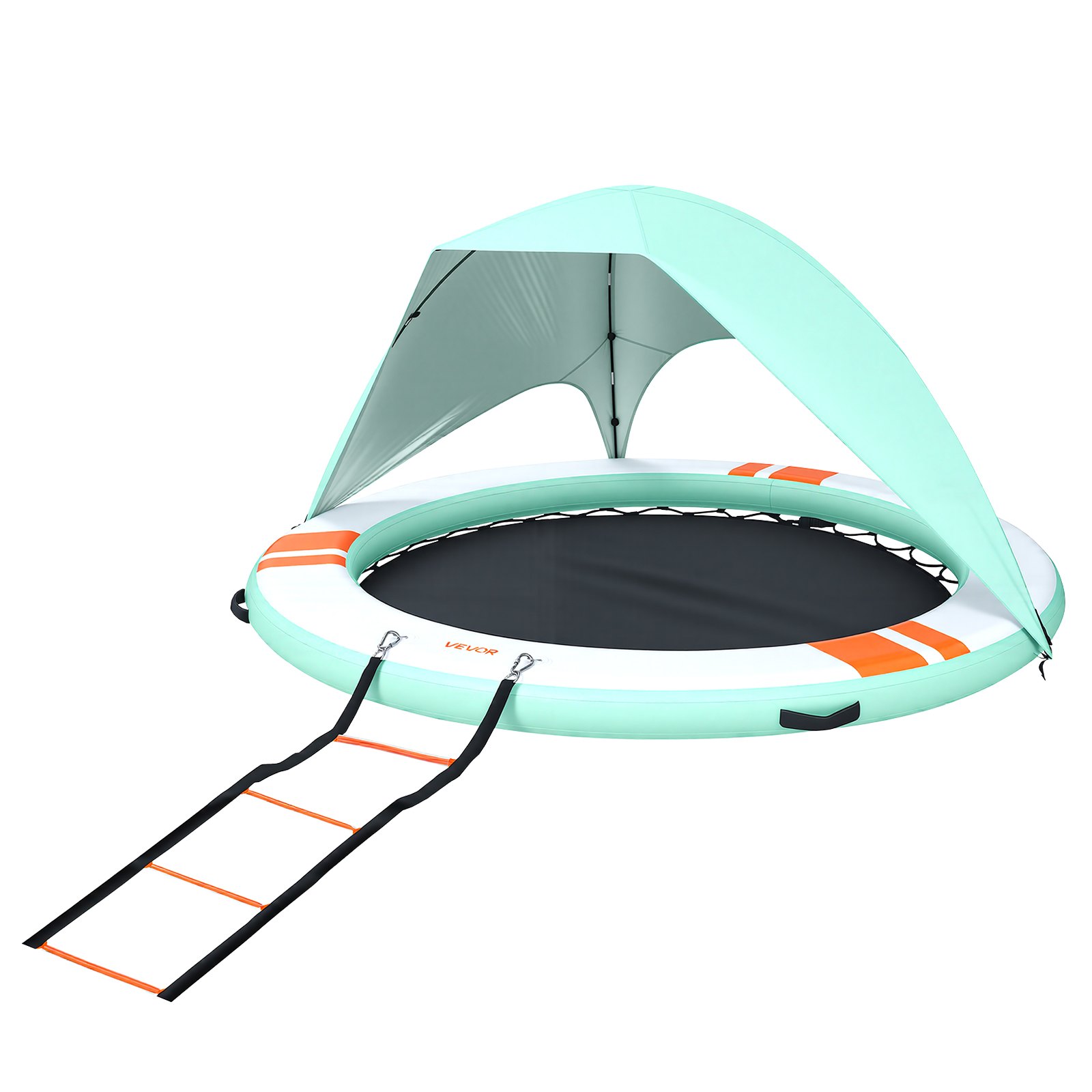 VEVOR Colchoneta para Piscina 3,05 m, Flotador Inflable en Forma Redonda, con Malla Escalera Desmontable Toldo Parasol Bolsa de Transporte Bomba, Isla de Agua Hamaca Inflable para Playa Piscina Lago