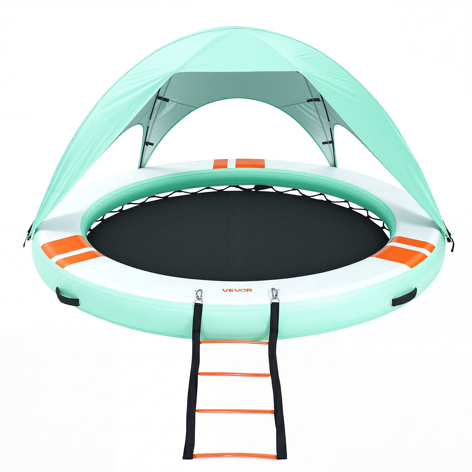 VEVOR Colchoneta para Piscina 3,05 m, Flotador Inflable en Forma Redonda, con Malla Escalera Desmontable Toldo Parasol Bolsa de Transporte Bomba, Isla de Agua Hamaca Inflable para Playa Piscina Lago