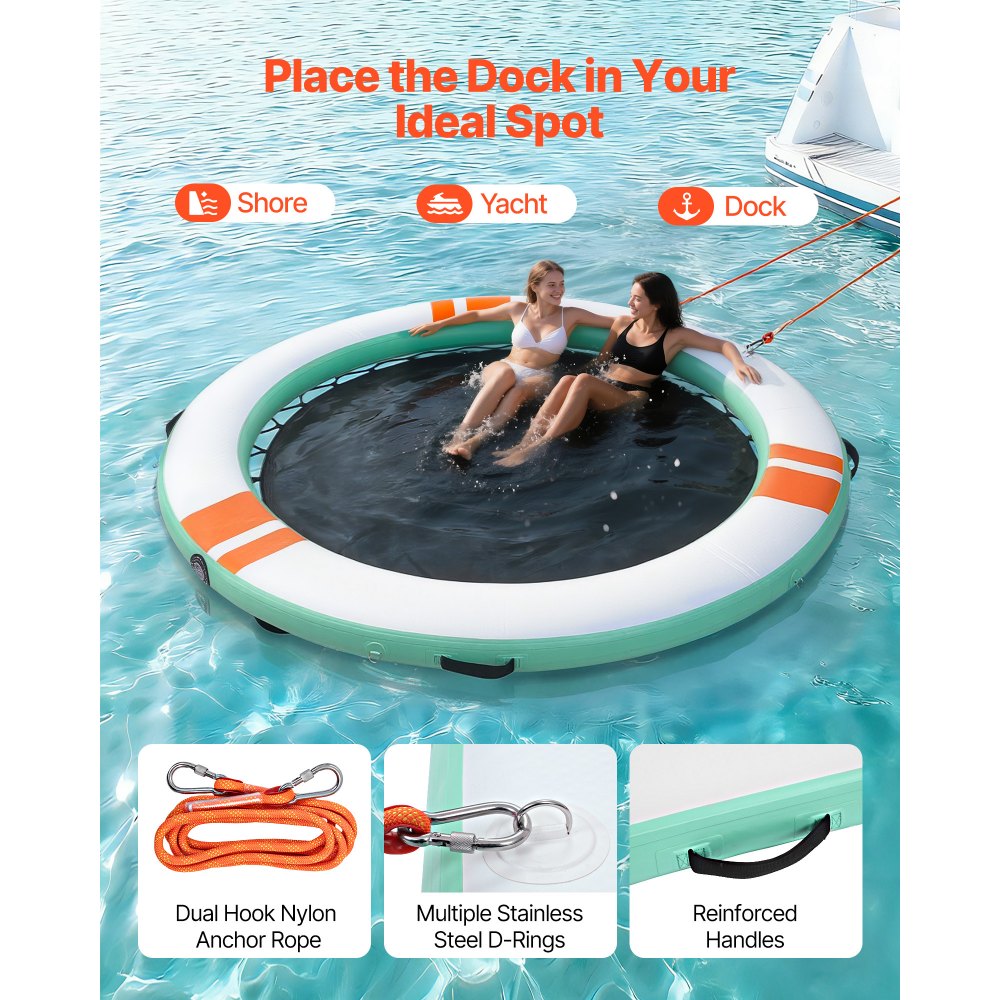 VEVOR Colchoneta para Piscina, Diámetro de 3,66 m, Flotador Inflable Gigante en Forma Redonda, con Malla Escalera Desmontable Bolsa de Transporte, Hamaca Inflable Isla de Agua para Piscina Playa Lago