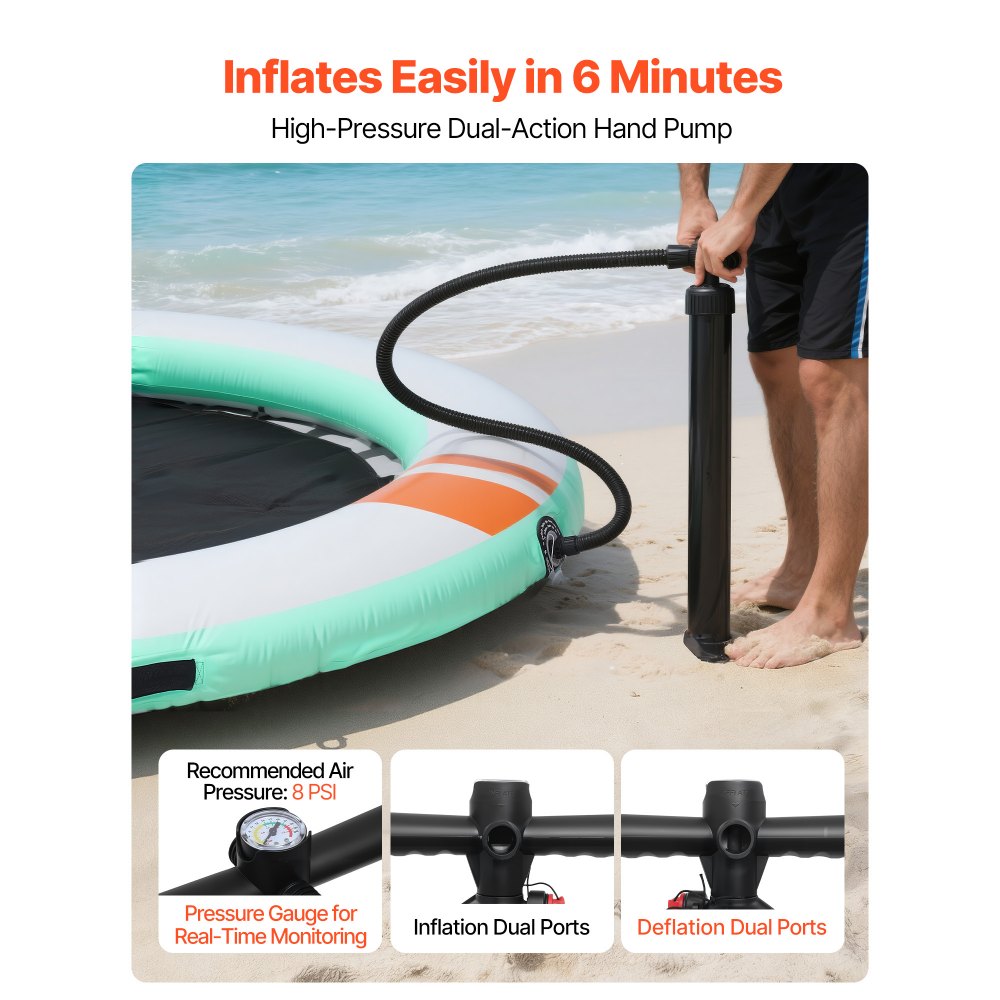 VEVOR Colchoneta para Piscina, Diámetro de 3,66 m, Flotador Inflable Gigante en Forma Redonda, con Malla Escalera Desmontable Bolsa de Transporte, Hamaca Inflable Isla de Agua para Piscina Playa Lago