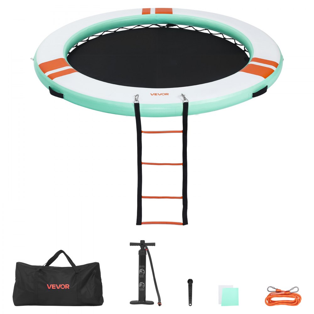 VEVOR Colchoneta para Piscina, Diámetro de 3,66 m, Flotador Inflable Gigante en Forma Redonda, con Malla Escalera Desmontable Bolsa de Transporte, Hamaca Inflable Isla de Agua para Piscina Playa Lago