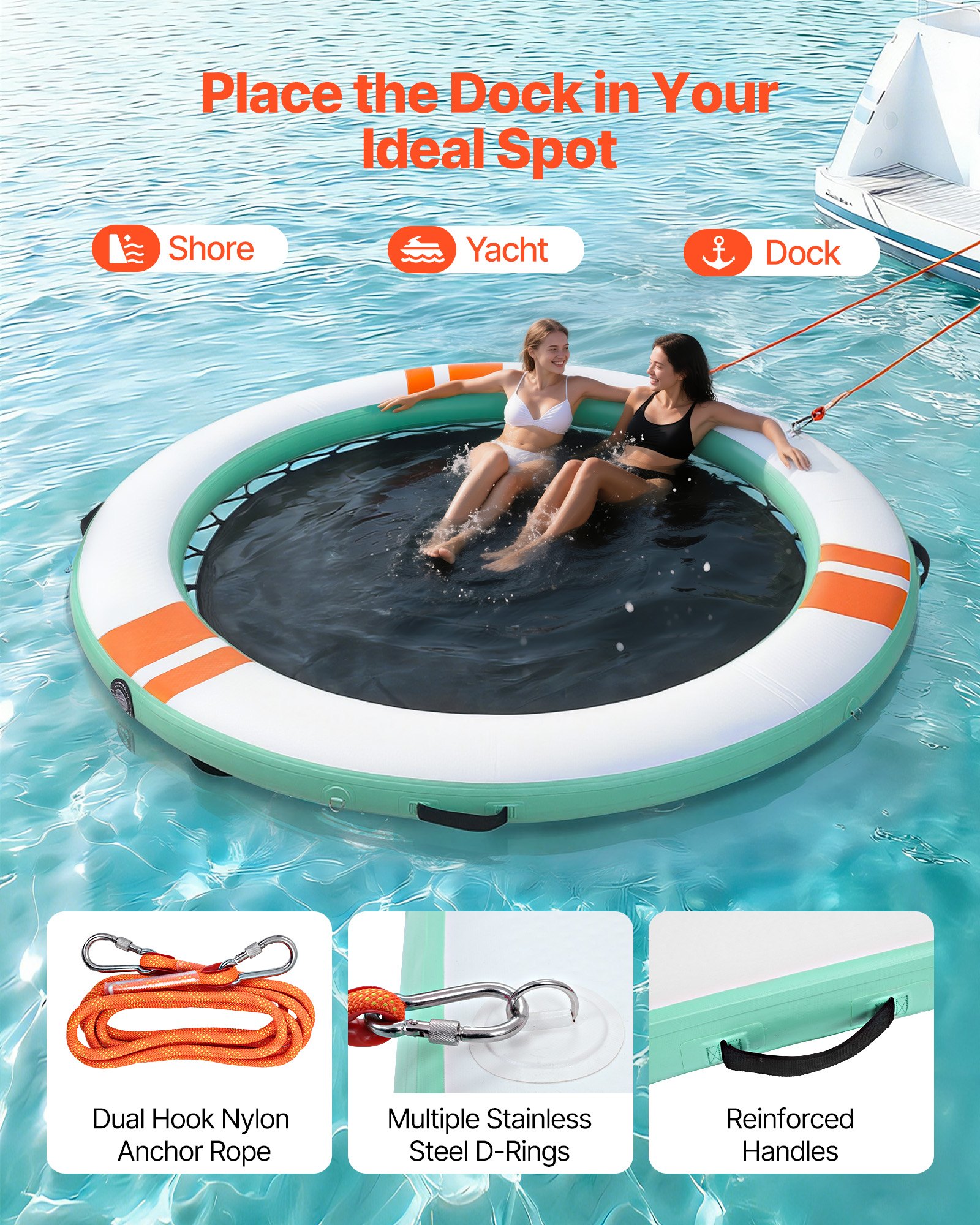 VEVOR Colchoneta para Piscina, Diámetro de 3,66 m, Flotador Inflable Gigante en Forma Redonda, con Malla Escalera Desmontable Bolsa de Transporte, Hamaca Inflable Isla de Agua para Piscina Playa Lago