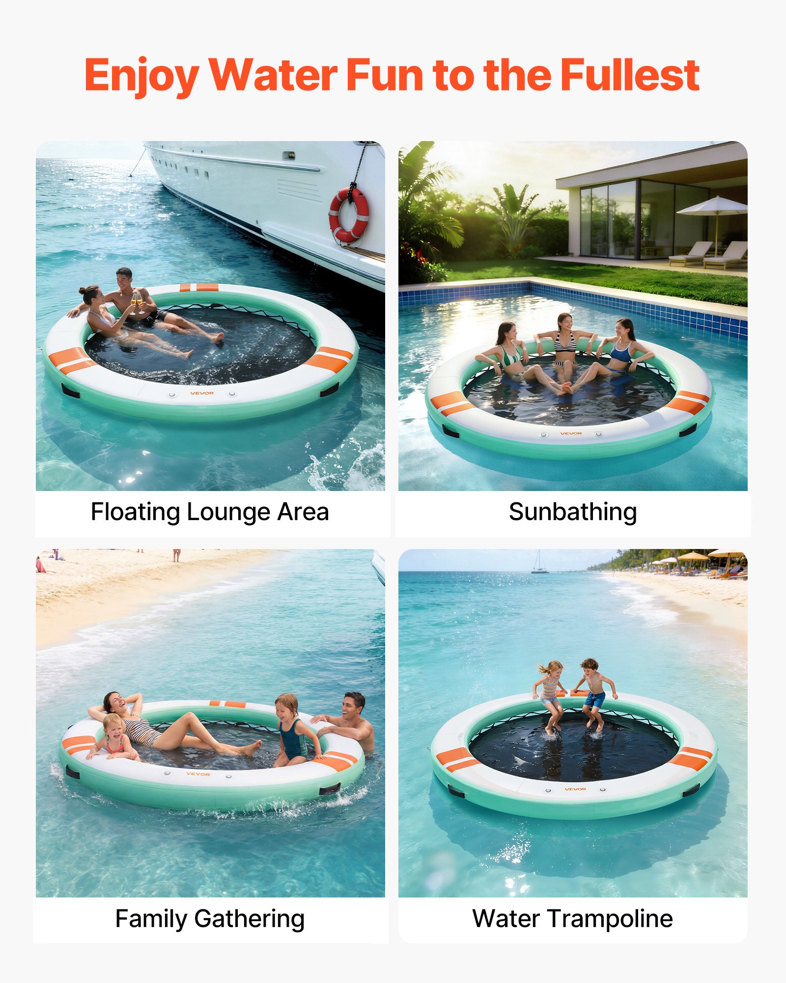 VEVOR Colchoneta para Piscina, Diámetro de 3,66 m, Flotador Inflable Gigante en Forma Redonda, con Malla Escalera Desmontable Bolsa de Transporte, Hamaca Inflable Isla de Agua para Piscina Playa Lago