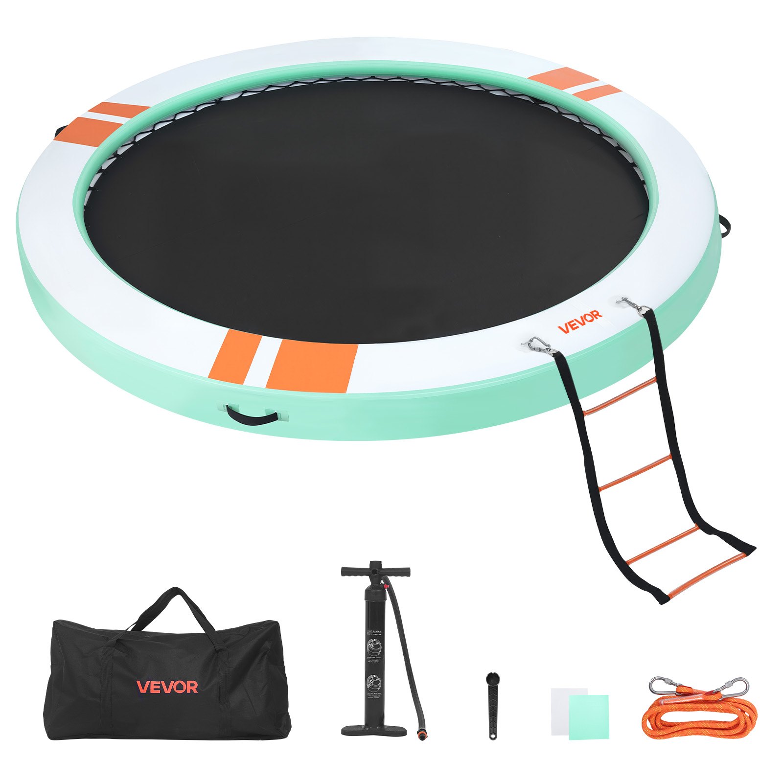 VEVOR Colchoneta para Piscina, Diámetro de 3,66 m, Flotador Inflable Gigante en Forma Redonda, con Malla Escalera Desmontable Bolsa de Transporte, Hamaca Inflable Isla de Agua para Piscina Playa Lago