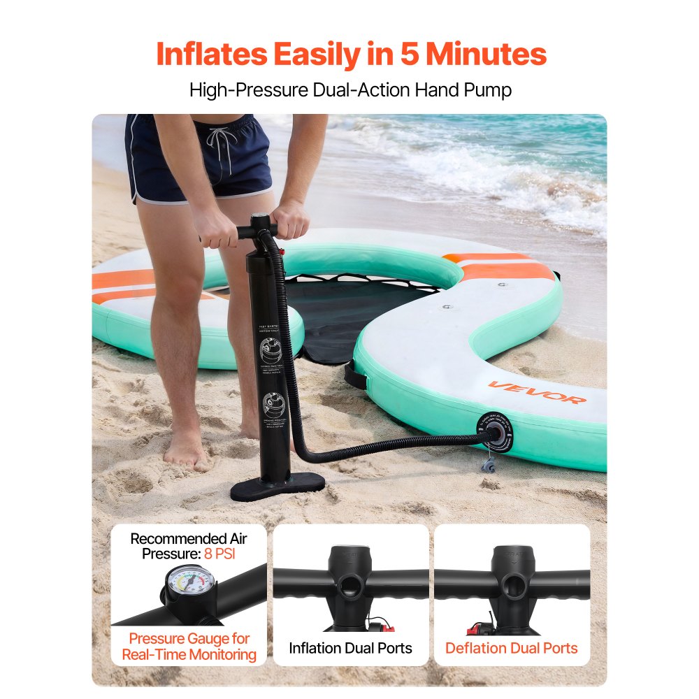 VEVOR Colchoneta para Piscina 4,57 x 1,83 m, Flotador Inflable Gigante en Forma de Serpiente, con Malla Escalera Desmontable Bomba Manual Bolsa, Hamaca Inflable Isla de Agua para Piscina Playa Lago