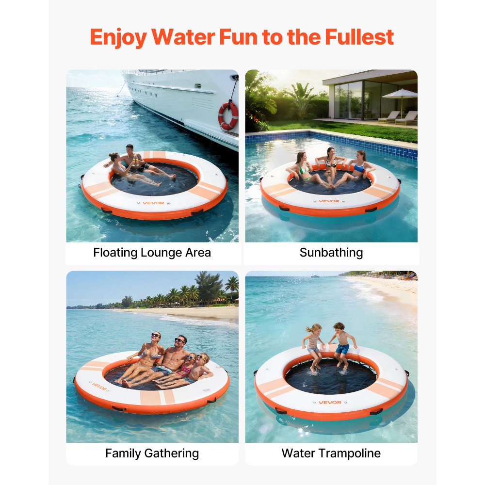 VEVOR Colchoneta para Piscina, Diámetro de 2,44 m, Flotador Inflable Gigante Redondo, con Centro de Malla Escalera Desmontable, Hamaca Inflable Isla de Agua para Piscina Playa Lago, Naranja y Blanco