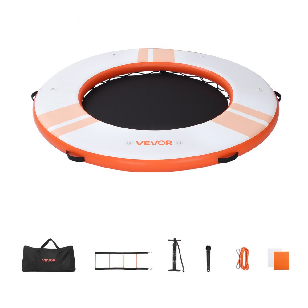 VEVOR Colchoneta para Piscina, Diámetro de 2,44 m, Flotador Inflable Gigante Redondo, con Centro de Malla Escalera Desmontable, Hamaca Inflable Isla de Agua para Piscina Playa Lago, Naranja y Blanco