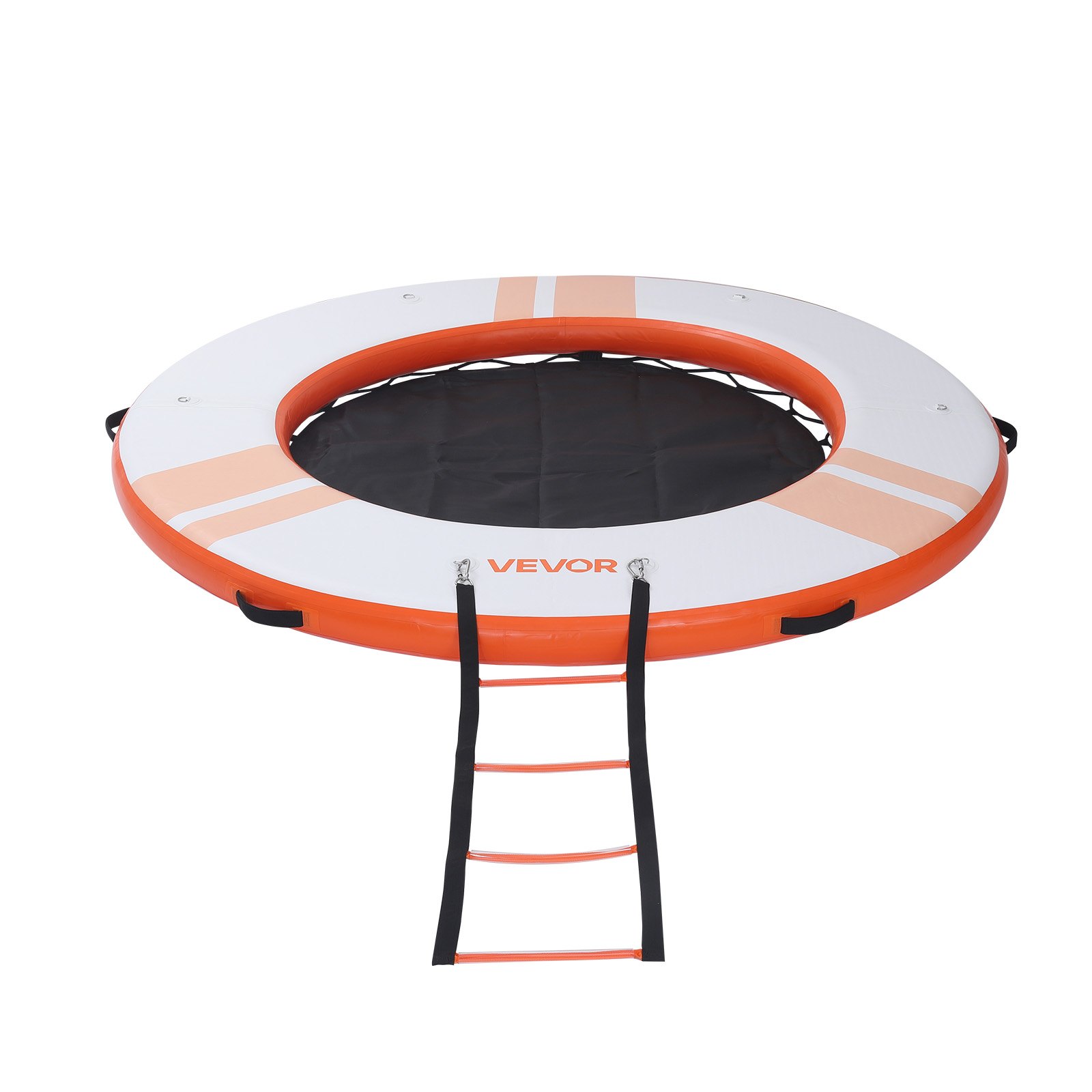 VEVOR Colchoneta para Piscina, Diámetro de 2,44 m, Flotador Inflable Gigante Redondo, con Centro de Malla Escalera Desmontable, Hamaca Inflable Isla de Agua para Piscina Playa Lago, Naranja y Blanco