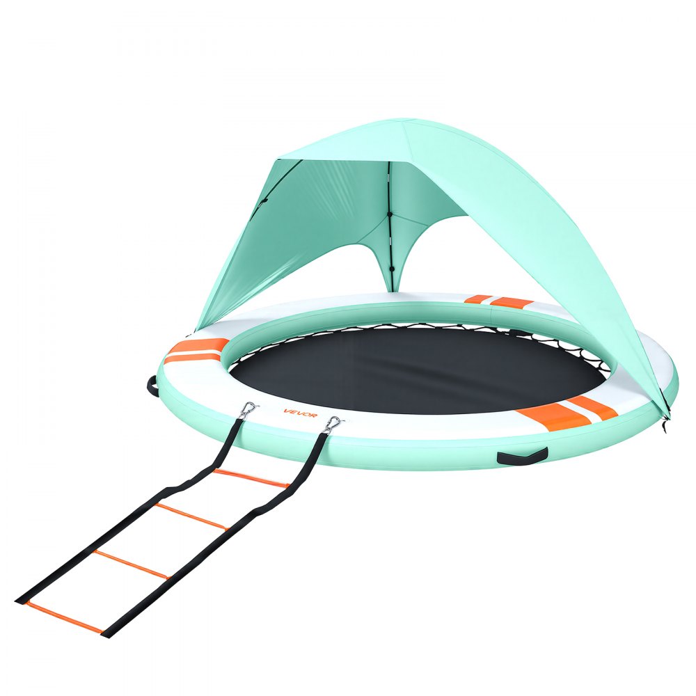 VEVOR Colchoneta para Piscina, Diámetro de 2,44 m, Flotador Inflable Redondo, con Malla Escalera Desmontable Toldo Parasol Bolsa de Transporte, Hamaca Inflable Isla de Agua para Piscina Playa Lago