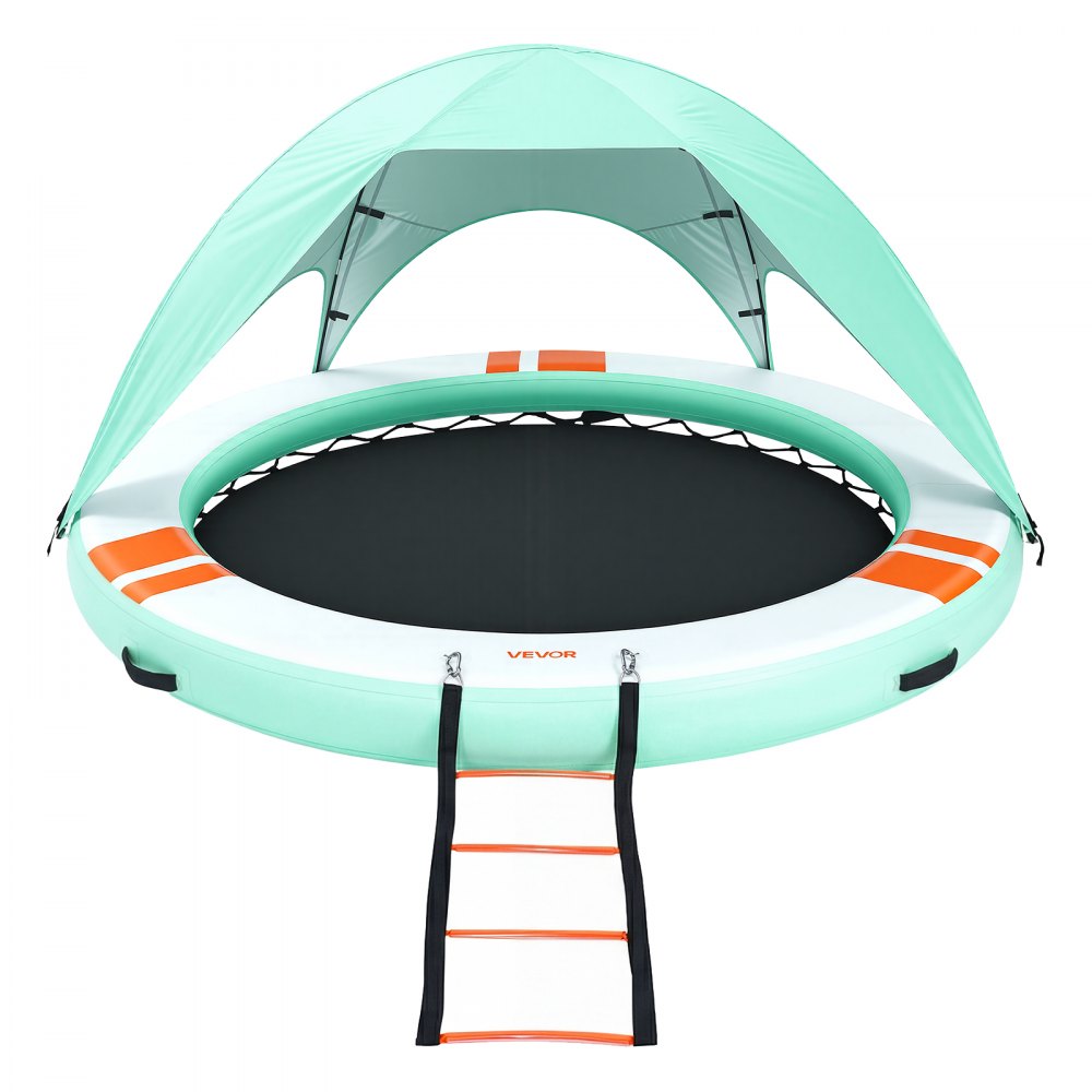 VEVOR Colchoneta para Piscina, Diámetro de 2,44 m, Flotador Inflable Redondo, con Malla Escalera Desmontable Toldo Parasol Bolsa de Transporte, Hamaca Inflable Isla de Agua para Piscina Playa Lago