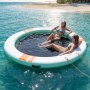 VEVOR Colchoneta para Piscina, Diámetro de 2,44 m, Flotador Inflable Redondo, con Malla Escalera Desmontable Toldo Parasol Bolsa de Transporte, Hamaca Inflable Isla de Agua para Piscina Playa Lago