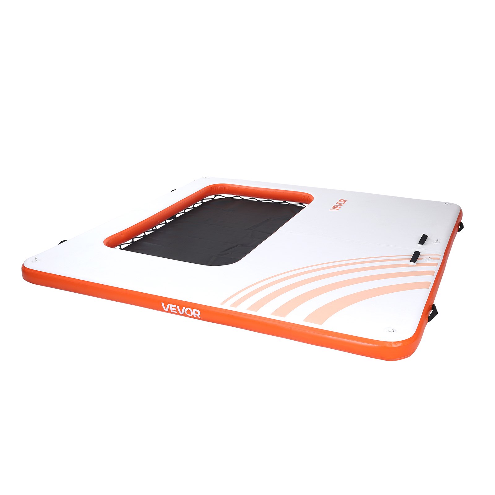 VEVOR Colchoneta para Piscina 3,05 x 3,05 m, Flotador Inflable Gigante Cuadrado, con Malla Escalera Desmontable Bomba Manual, Hamaca Inflable Isla de Agua para Piscina Playa Lago, Blanco y Naranja