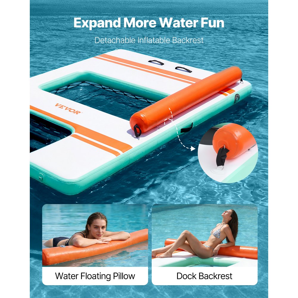 VEVOR Colchoneta para Piscina 3,05 x 1,83 m, Flotador Inflable Gigante Rectangular, con Malla Toldo Parasol Escalera Desmontable Rampa de Tobogán, Hamaca Inflable Isla de Agua para Piscina Playa Lago