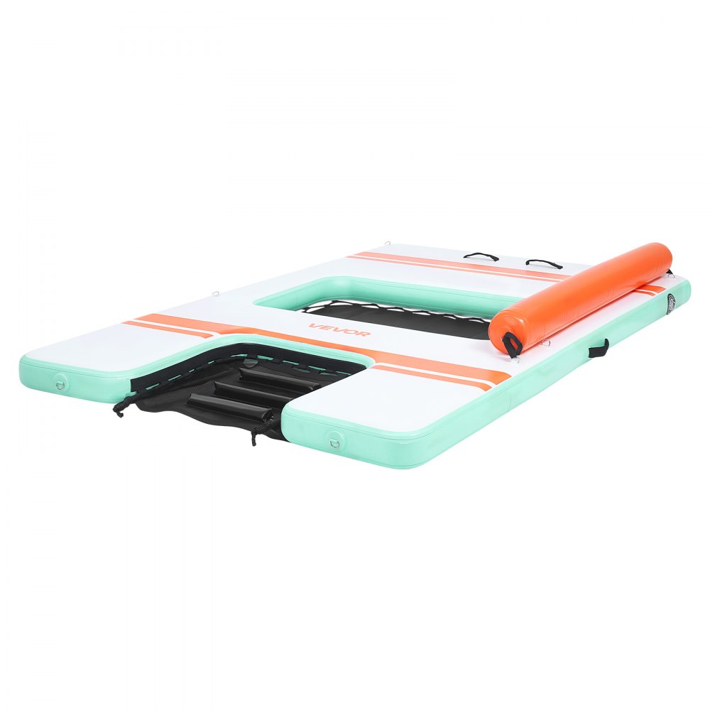 VEVOR Colchoneta para Piscina 3,05 x 1,83 m, Flotador Inflable Gigante Rectangular, con Malla Toldo Parasol Escalera Desmontable Rampa de Tobogán, Hamaca Inflable Isla de Agua para Piscina Playa Lago