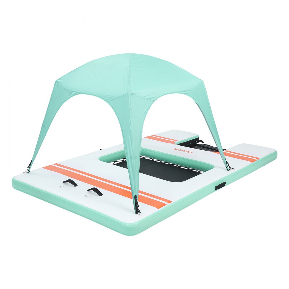 VEVOR Colchoneta para Piscina 3,05 x 1,83 m, Flotador Inflable Gigante Rectangular, con Malla Toldo Parasol Escalera Desmontable Rampa de Tobogán, Hamaca Inflable Isla de Agua para Piscina Playa Lago