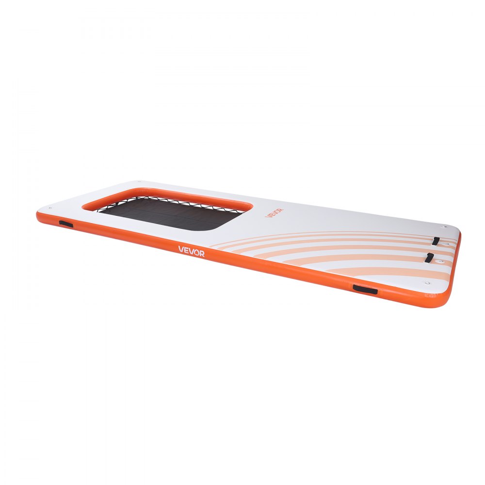 VEVOR Colchoneta para Piscina 4,57 x 1,98 m, Flotador Inflable Rectangular, con Malla Escalera Bomba Manual, Antideslizante Antifuga, Hamaca Inflable Isla de Agua para Playa Lago, Naranja y Blanco