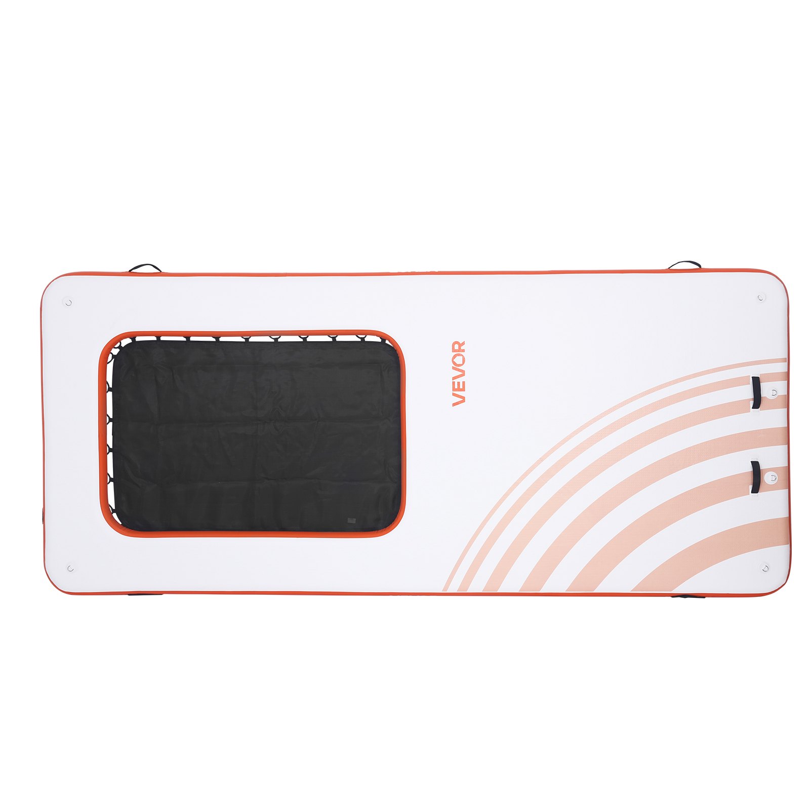 VEVOR Colchoneta para Piscina 4,57 x 1,98 m, Flotador Inflable Rectangular, con Malla Escalera Bomba Manual, Antideslizante Antifuga, Hamaca Inflable Isla de Agua para Playa Lago, Naranja y Blanco