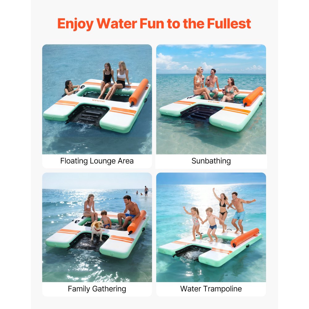 VEVOR Colchoneta para Piscina 2,44 x 1,83 m, Flotador Inflable Gigante en Forma de Rectángulo, con Malla Escalera Desmontable Rampa de Tobogán, Hamaca Inflable Isla de Agua para Piscina Playa Lago