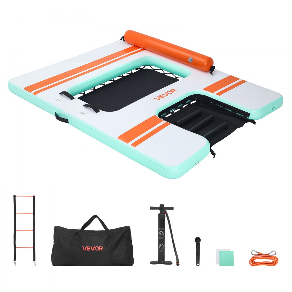 VEVOR Colchoneta para Piscina 2,44 x 1,83 m, Flotador Inflable Gigante en Forma de Rectángulo, con Malla Escalera Desmontable Rampa de Tobogán, Hamaca Inflable Isla de Agua para Piscina Playa Lago