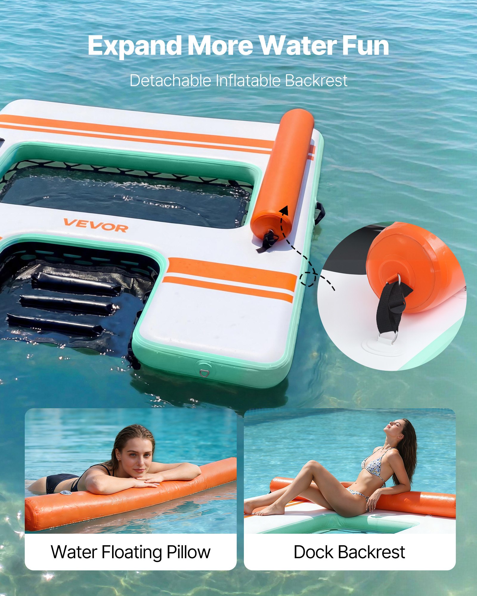 VEVOR Colchoneta para Piscina 2,44 x 1,83 m, Flotador Inflable Gigante en Forma de Rectángulo, con Malla Escalera Desmontable Rampa de Tobogán, Hamaca Inflable Isla de Agua para Piscina Playa Lago