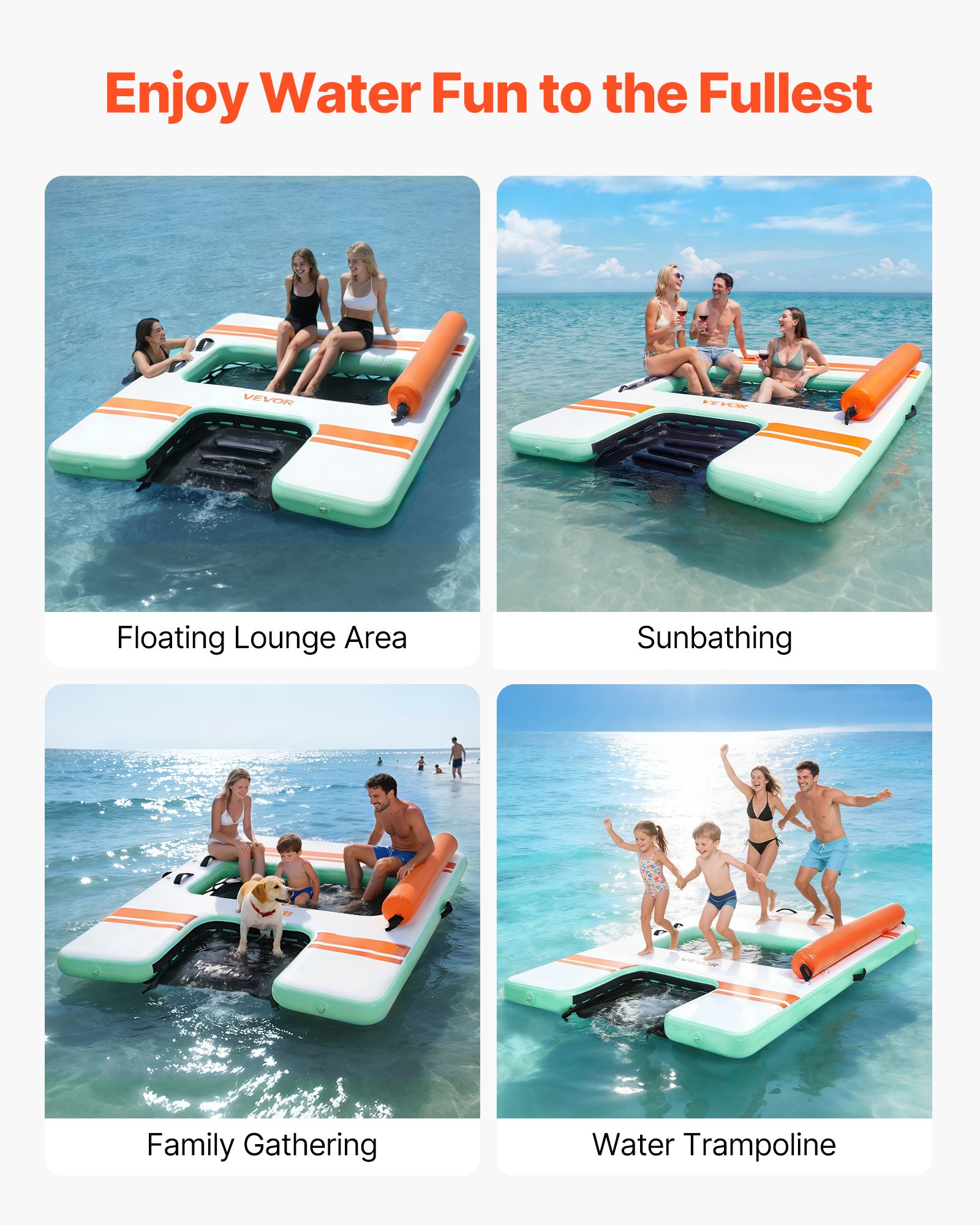 VEVOR Colchoneta para Piscina 2,44 x 1,83 m, Flotador Inflable Gigante en Forma de Rectángulo, con Malla Escalera Desmontable Rampa de Tobogán, Hamaca Inflable Isla de Agua para Piscina Playa Lago