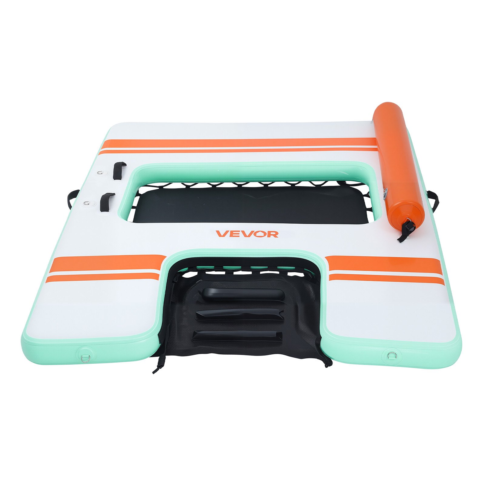 VEVOR Colchoneta para Piscina 2,44 x 1,83 m, Flotador Inflable Gigante en Forma de Rectángulo, con Malla Escalera Desmontable Rampa de Tobogán, Hamaca Inflable Isla de Agua para Piscina Playa Lago