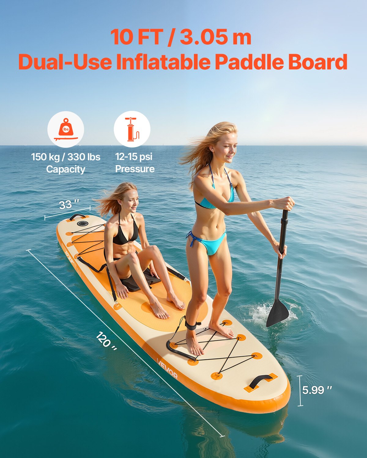 VEVOR Tabla de Paleta Surf Inflable con Asiento, Ultraligera, con Bomba, Remo, Aleta, Mochila, Correa de Tobillo, Conveniente, para Jóvenes y Adultos, 304,8 x 83,8 x 15,2 cm, Carga de 150 kg