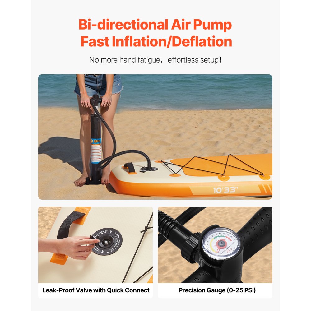 VEVOR Tabla de Paleta Surf Inflable, Ultraligera, con Bomba, Remo, Aleta, Mochila, Correa de Tobillo, Correa, Plataforma Antideslizante para Jóvenes Adultos, 304,8 x 83,8 x 15,2 cm, Carga 150 kg